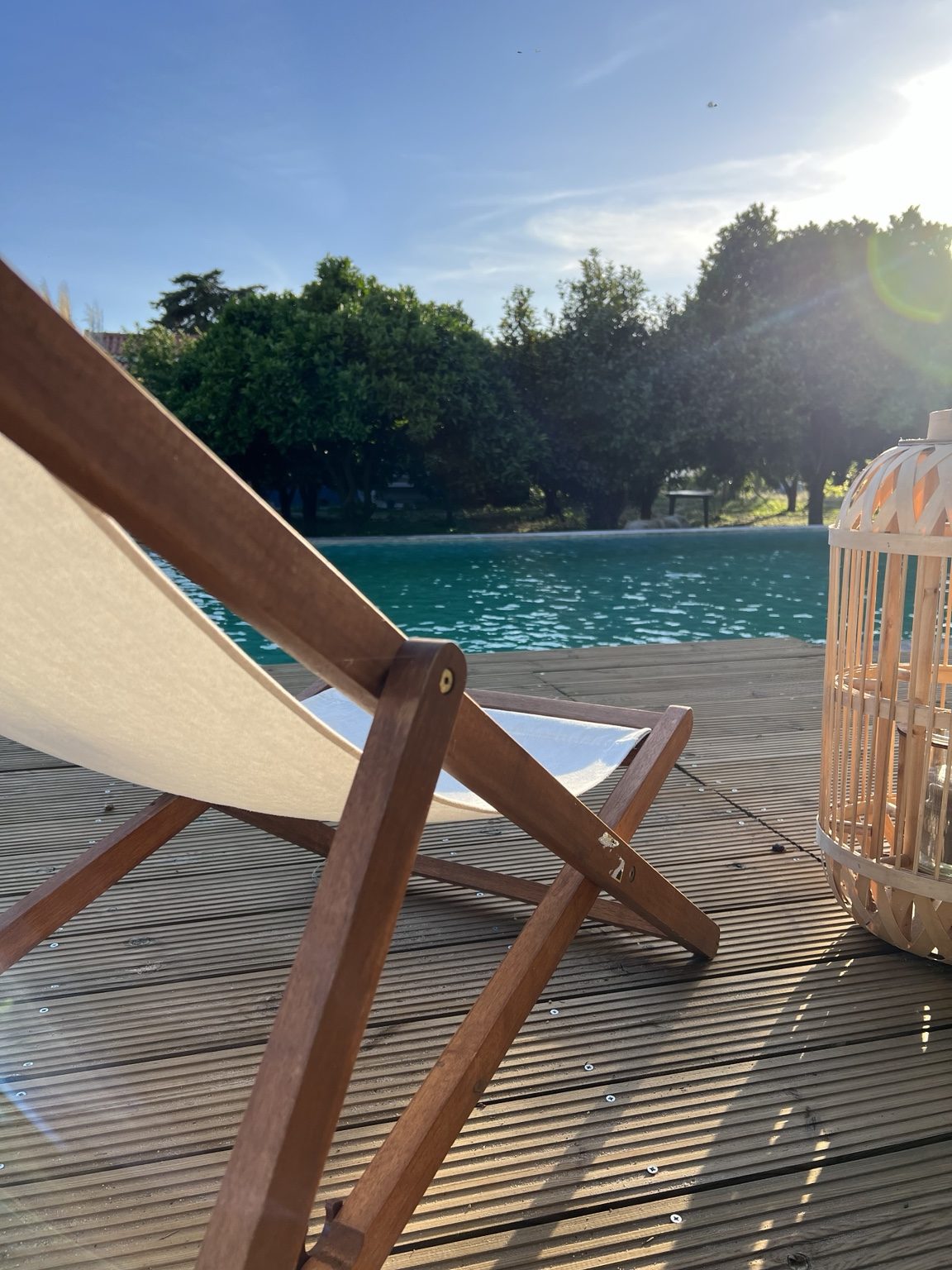 Wooden deck and sun chair detail